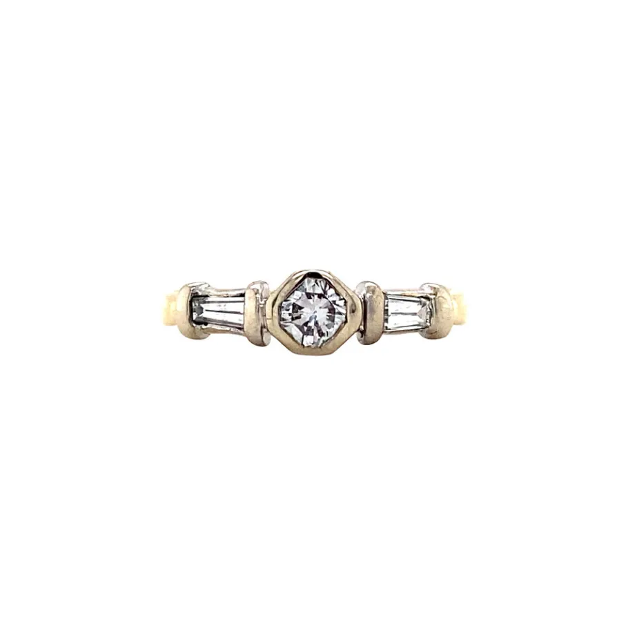 Bicolour gold ring with diamonds 18 krt>Vintage Jewellery Best