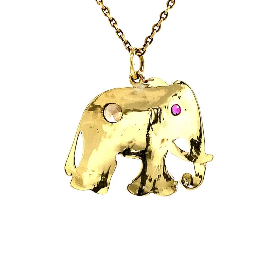 elephant_pendant_with_rub_4.webp Elephant pendant with ruby and zircon 12 krt>Vintage Jewellery Outlet