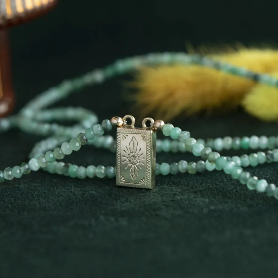 Emerald necklace with gold clasp 14 krt>Vintage Jewellery Discount