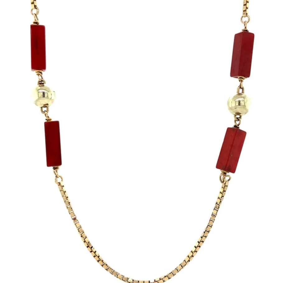 Gold ball necklace with carnelian 14 krt>Vintage Jewellery Online