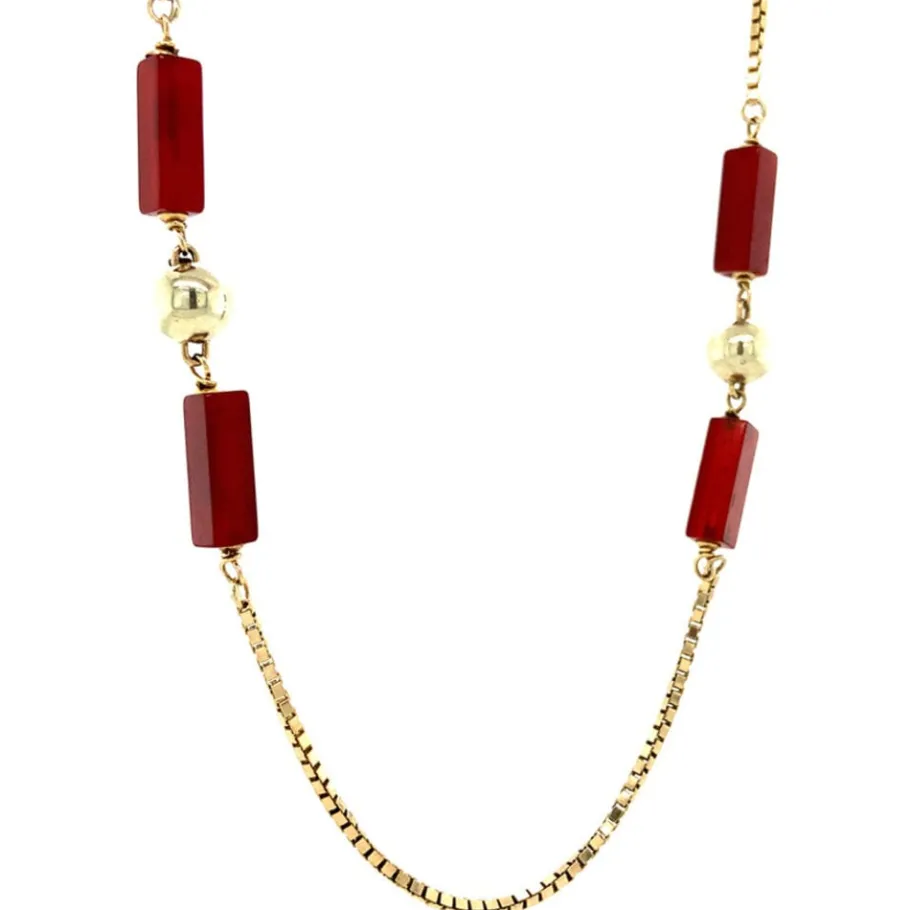 gold_ball_necklace_with_c_2.webp Gold ball necklace with carnelian 14 krt>Vintage Jewellery Online