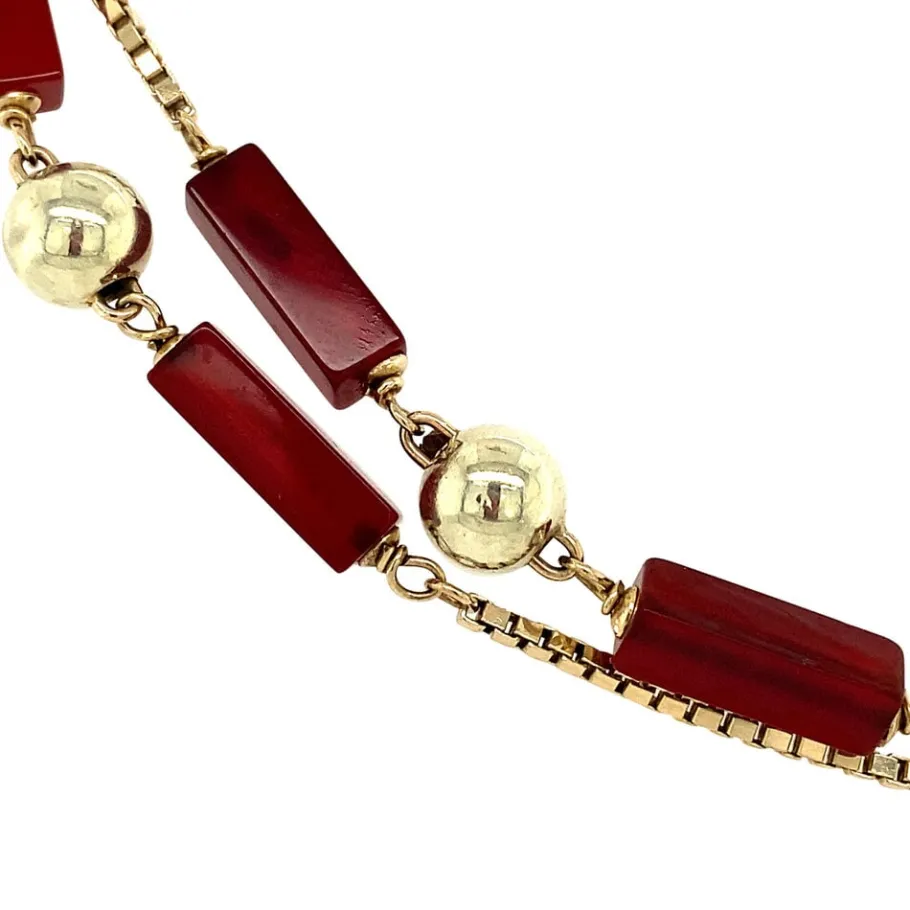gold_ball_necklace_with_c_3.webp Gold ball necklace with carnelian 14 krt>Vintage Jewellery Online