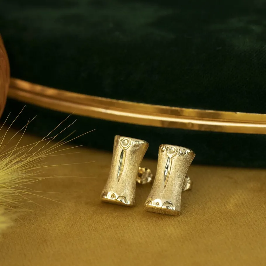 Gold bamboo ear studs 18 krt>Vintage Jewellery Hot