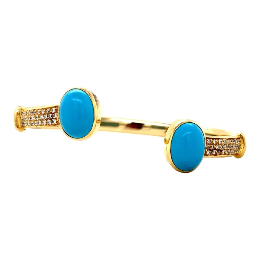 Gold bangle with ceramic and diamond 18 krt>Vintage Jewellery Outlet