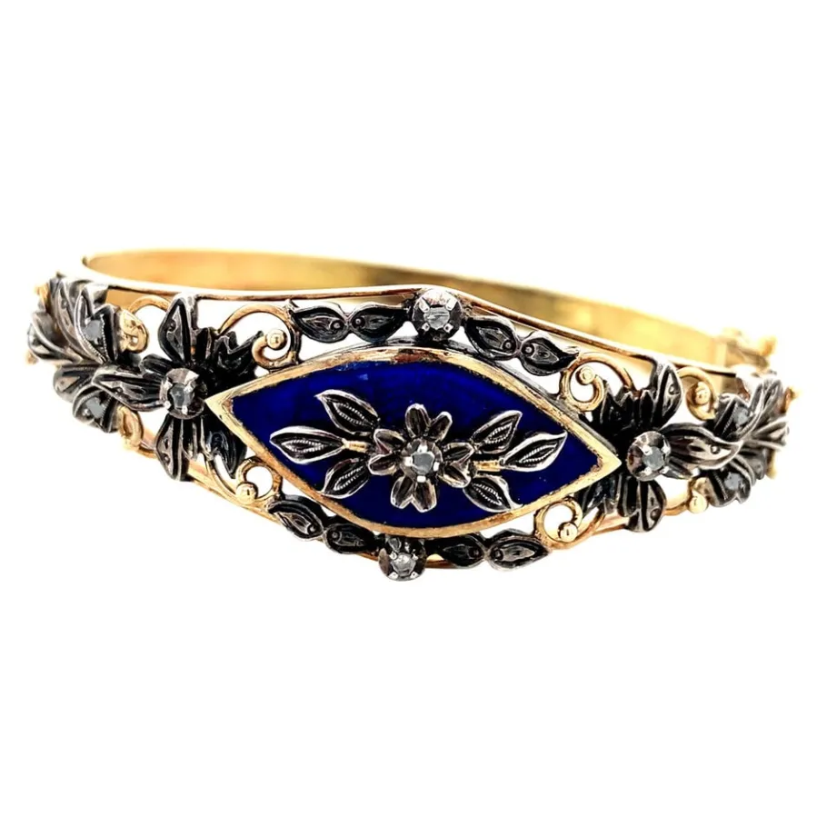 gold_bangle_with_rose_dia_2.webp Gold bangle with rose diamond and enamel 14 krt/925>Vintage Jewellery Best