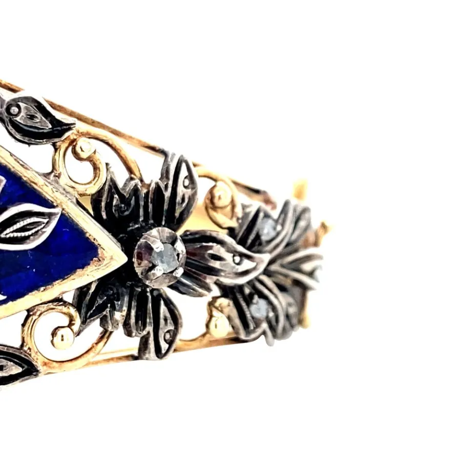 gold_bangle_with_rose_dia_3.webp Gold bangle with rose diamond and enamel 14 krt/925>Vintage Jewellery Best