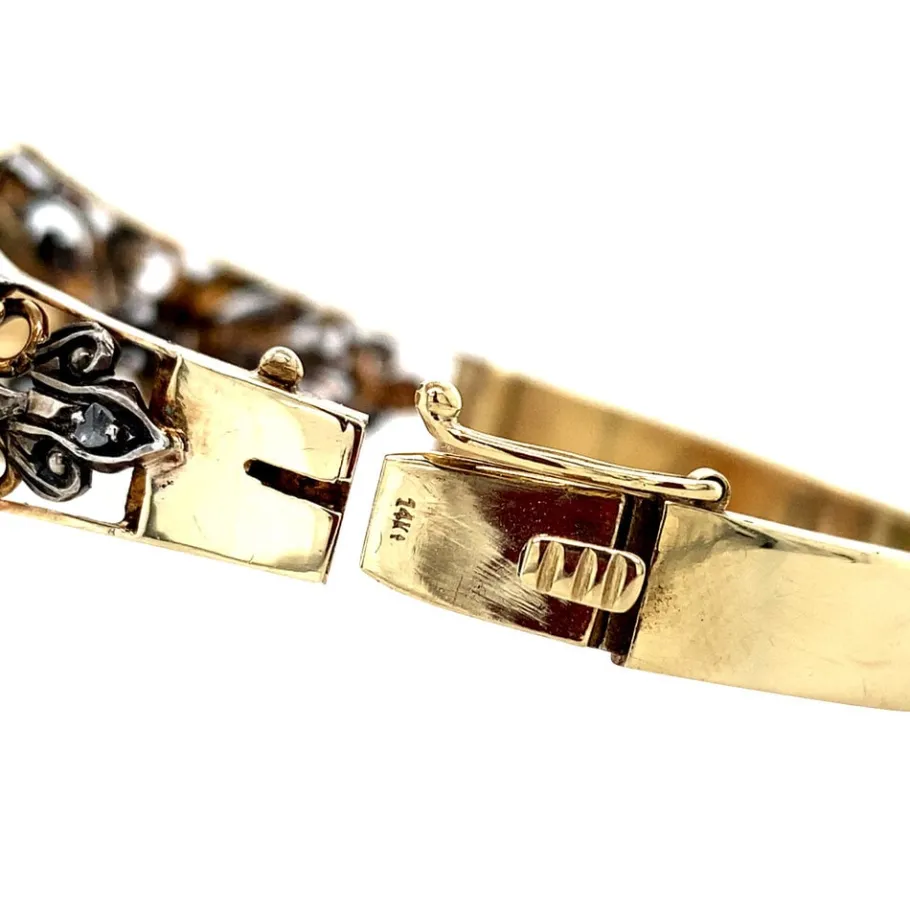 gold_bangle_with_rose_dia_4.webp Gold bangle with rose diamond and enamel 14 krt/925>Vintage Jewellery Best