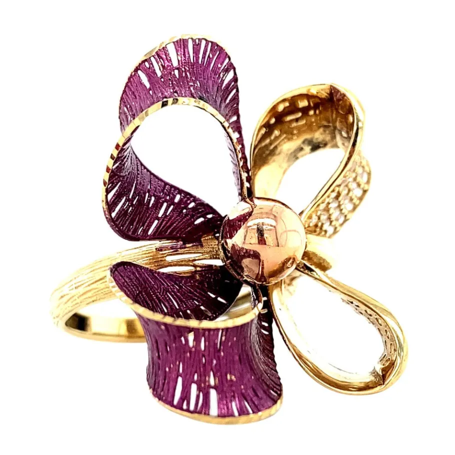 gold_bow_ring_with_enamel_2.webp Gold bow ring with enamel and zirconia 18 krt>Vintage Jewellery Fashion