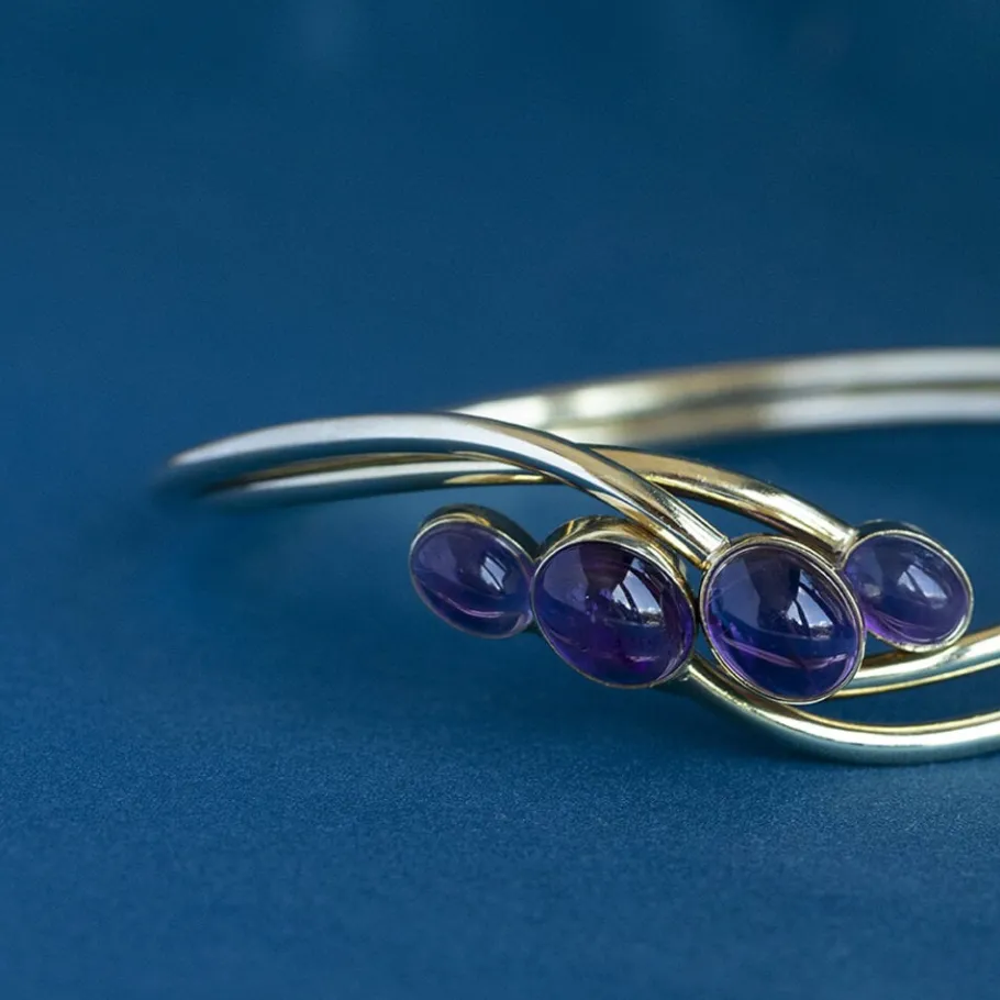 Gold bracelet with amethyst 14 krt>Vintage Jewellery Online