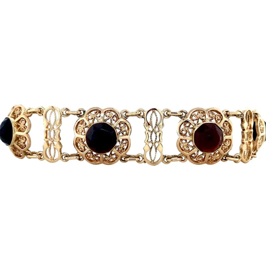 Gold bracelet with garnet 14 krt>Vintage Jewellery Best
