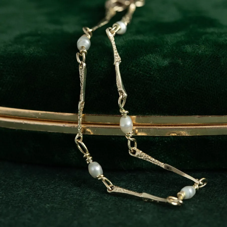 Gold bracelet with pearl 14 krt>Vintage Jewellery Online