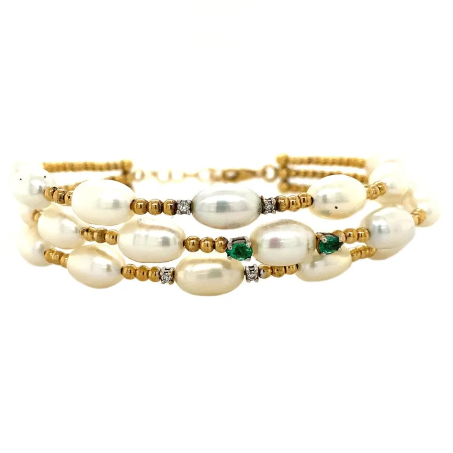 gold_bracelet_with_pearl__2.webp Gold bracelet with pearl, emerald and diamond 18 krt>Vintage Jewellery Hot