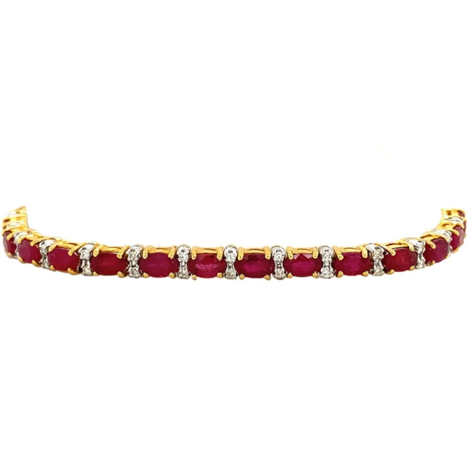 gold_bracelet_with_ruby_a_2.webp Gold bracelet with ruby and diamond 18 cm 14 krt>Vintage Jewellery Outlet
