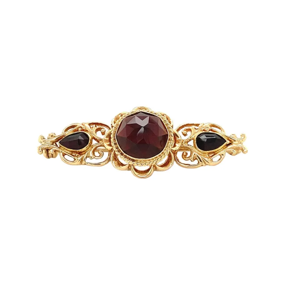 Gold brooch with garnet 14 krt>Vintage Jewellery Best