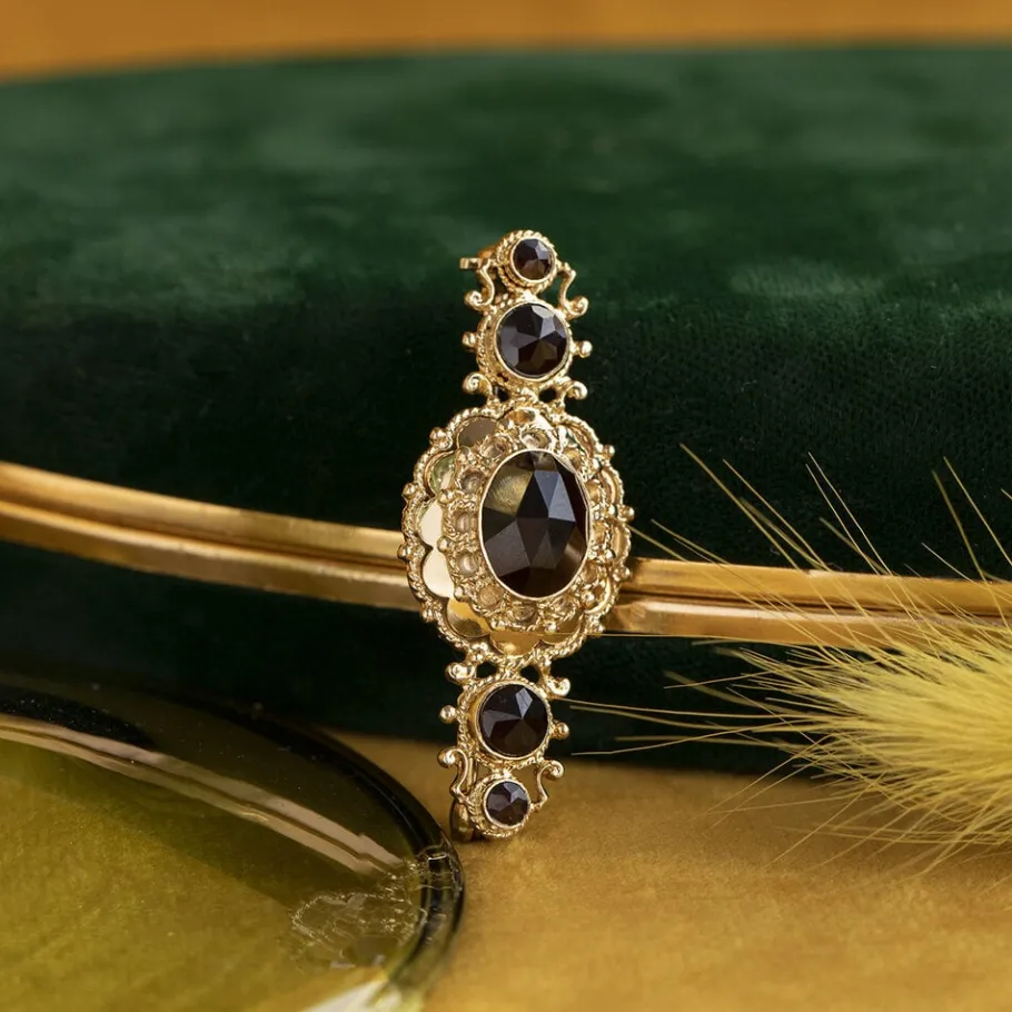 Gold brooch with garnet 14 krt>Vintage Jewellery Outlet