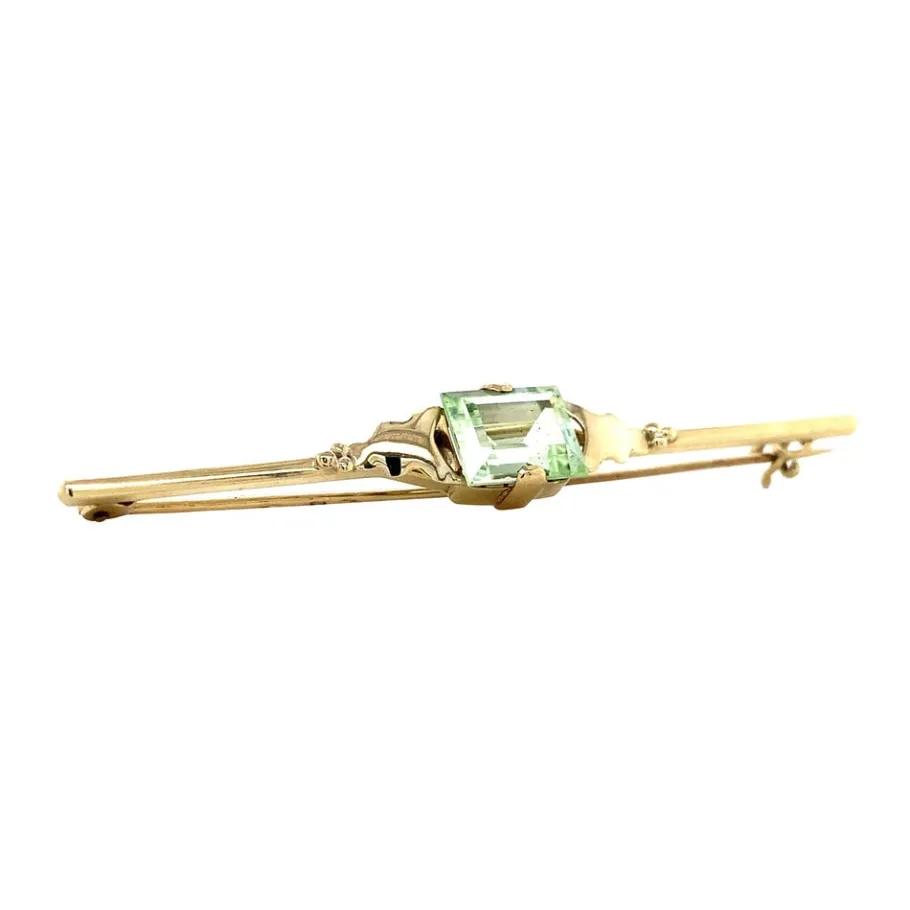 gold_brooch_with_green_sp_2.webp Gold brooch with green spinel 14 krt>Vintage Jewellery Discount