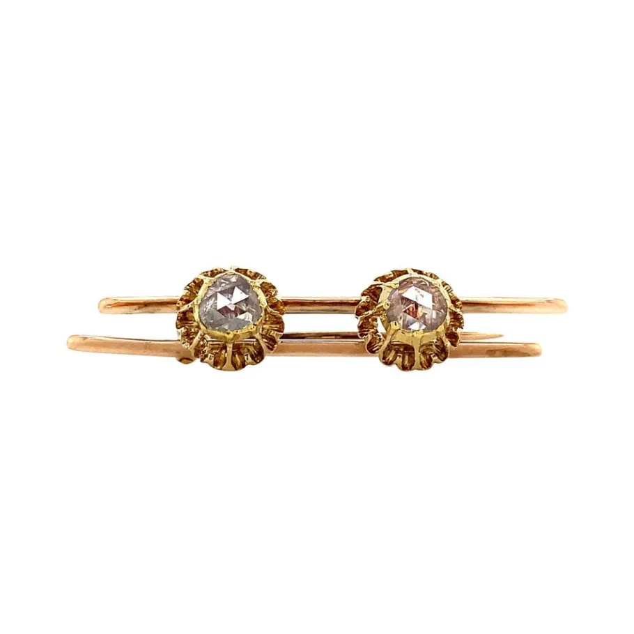 Gold brooch with rose diamond 14 krt>Vintage Jewellery Outlet
