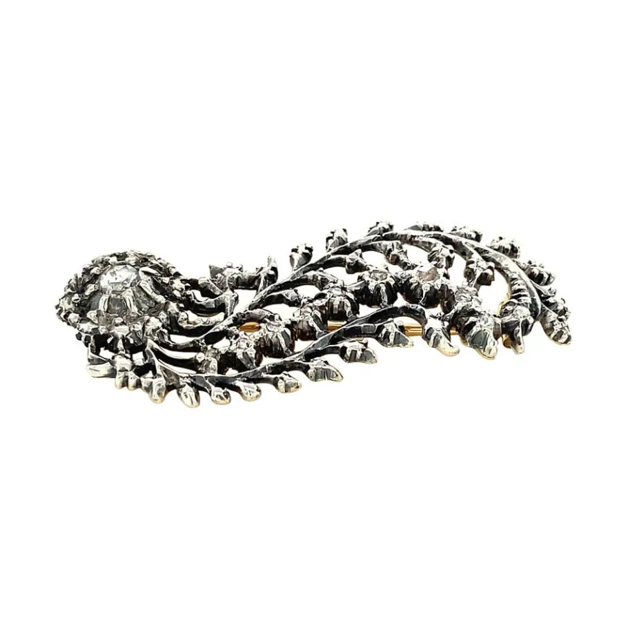 Gold brooch with rose diamond 14 krt/925>Vintage Jewellery Outlet