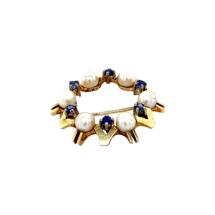 gold_brooch_with_sapphire_2.webp Gold brooch with sapphire and pearl 14 krt>Vintage Jewellery Clearance