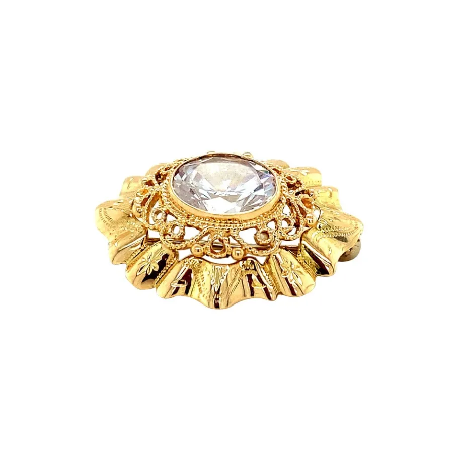 gold_brooch_with_zirconia_2.webp Gold brooch with zirconia 14 krt>Vintage Jewellery Outlet