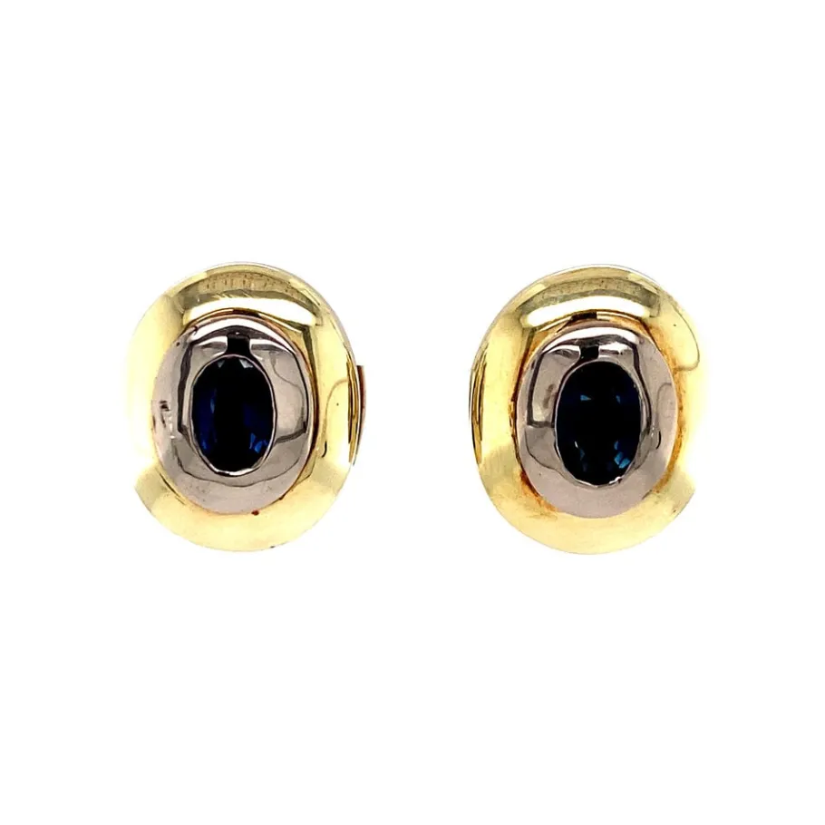 Gold creoles with sapphire 14 krt>Vintage Jewellery Discount