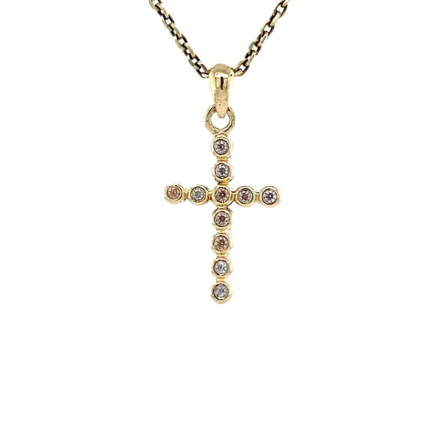 Gold cross pendant with diamond 14 krt>Vintage Jewellery Sale