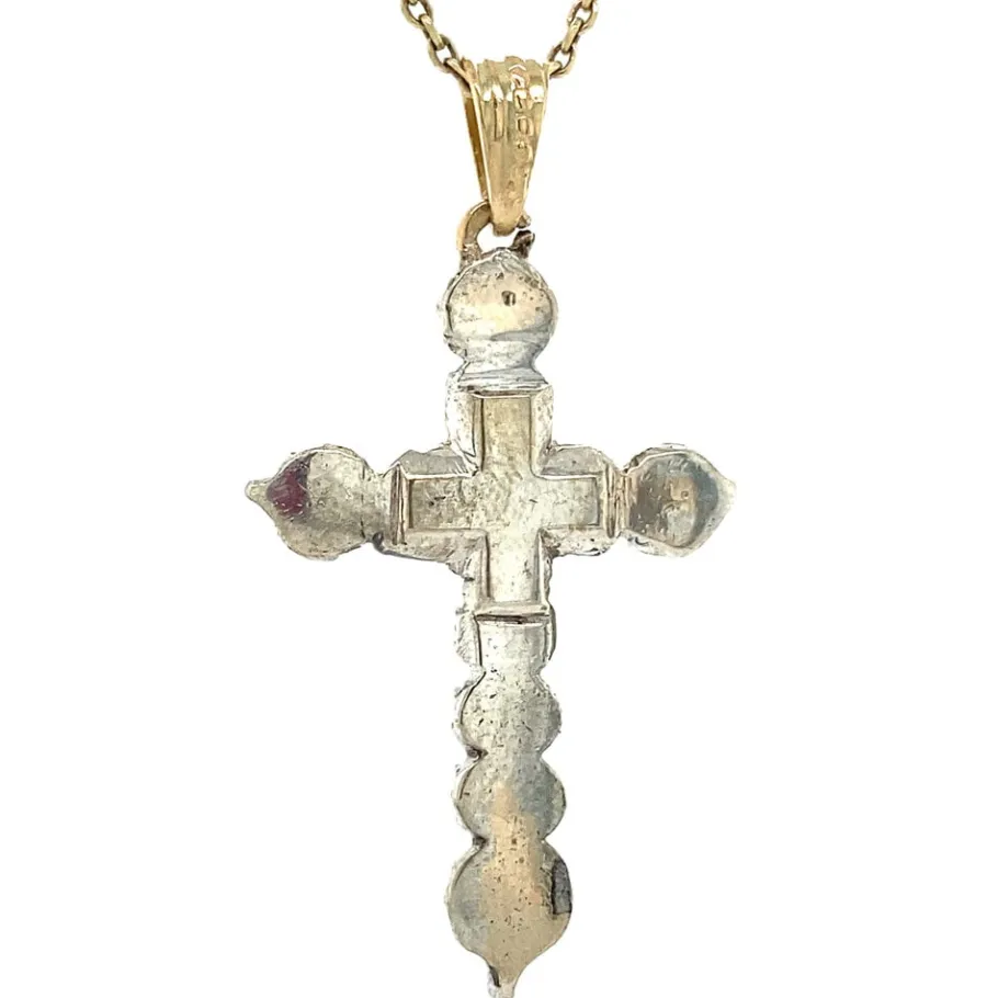 gold_cross_pendant_with_r_4.webp Gold cross pendant with rose diamond 14 krt/925>Vintage Jewellery Outlet