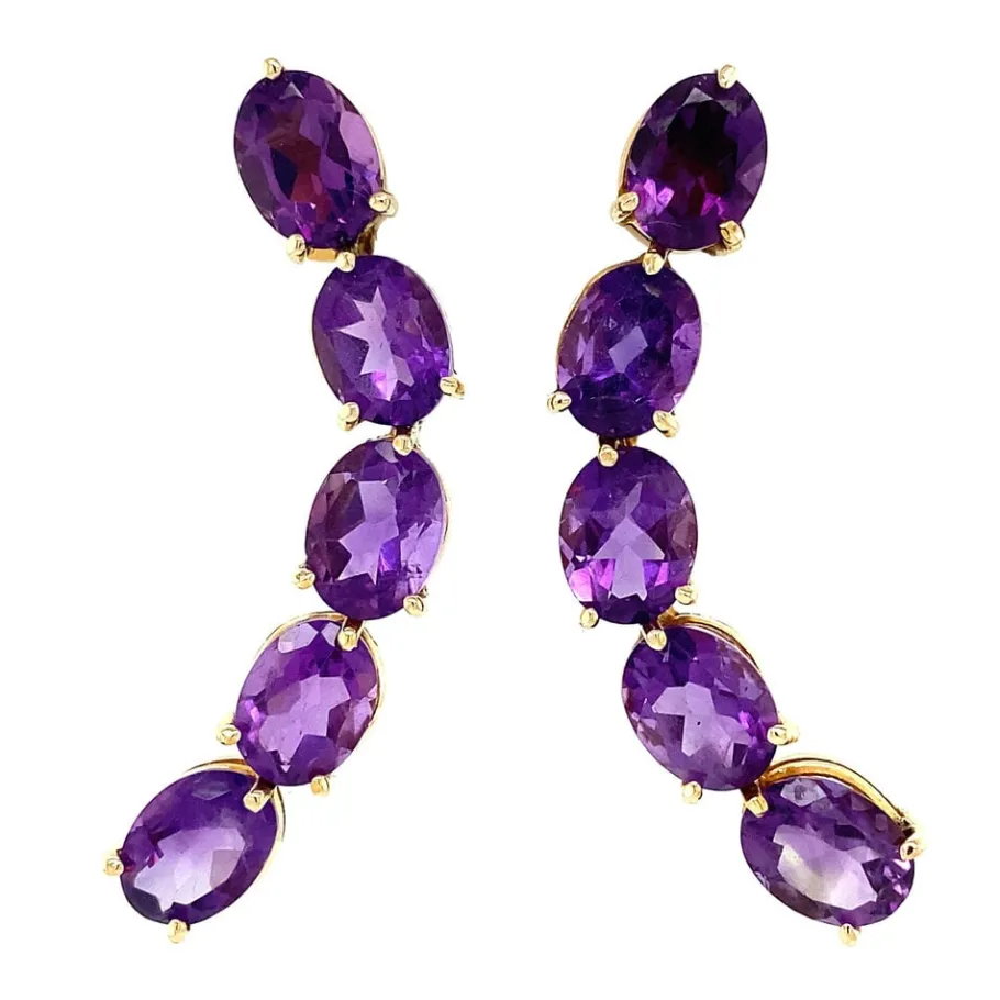 Gold ear studs with amethyst 14 krt>Vintage Jewellery Clearance
