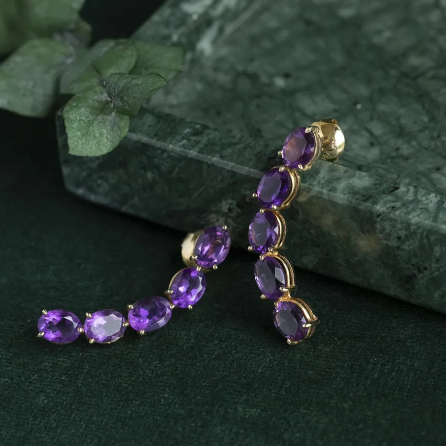 Gold ear studs with amethyst 14 krt>Vintage Jewellery Clearance