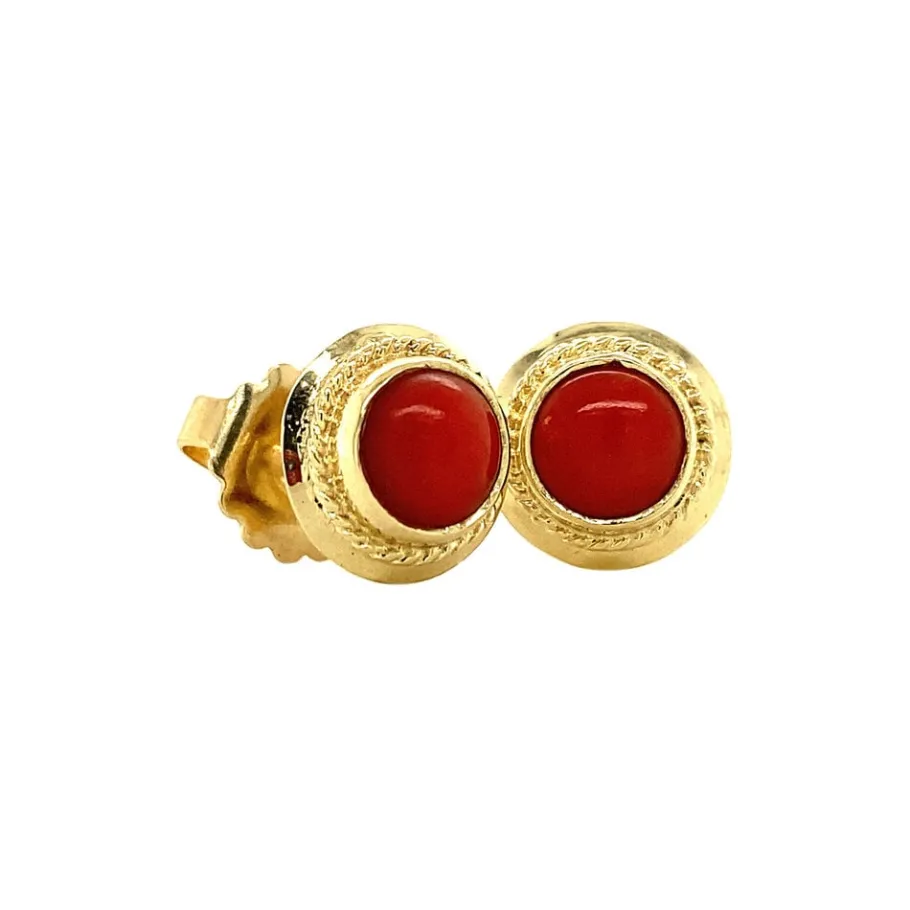 gold_ear_studs_with_blood_2.webp Gold ear studs with blood coral 14 krt>Vintage Jewellery New
