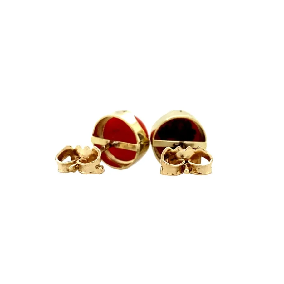 gold_ear_studs_with_blood_4-9.webp Gold ear studs with blood coral 14 krt>Vintage Jewellery Online