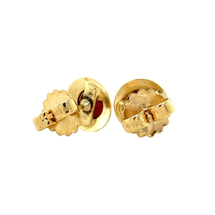 gold_ear_studs_with_blood_4.webp Gold ear studs with blood coral 14 krt>Vintage Jewellery New