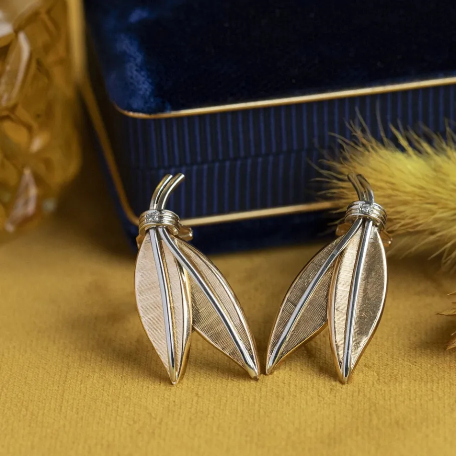 Gold ear studs with diamond 18 krt>Vintage Jewellery Clearance