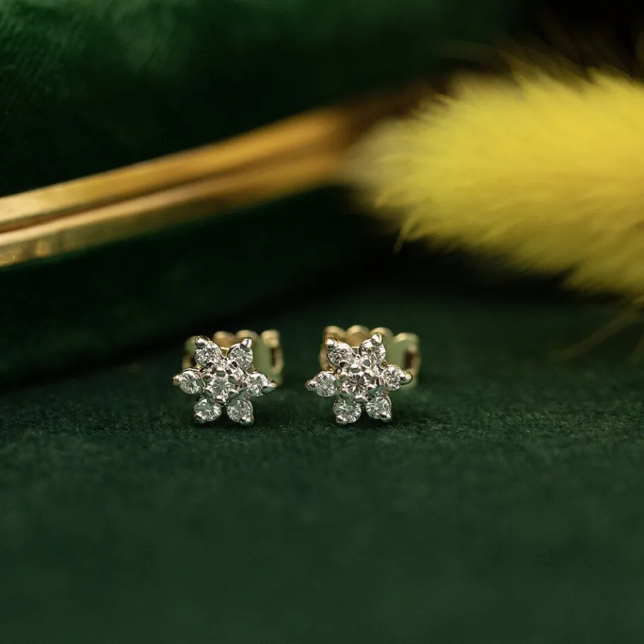 Gold ear studs with diamond 14 krt>Vintage Jewellery Hot