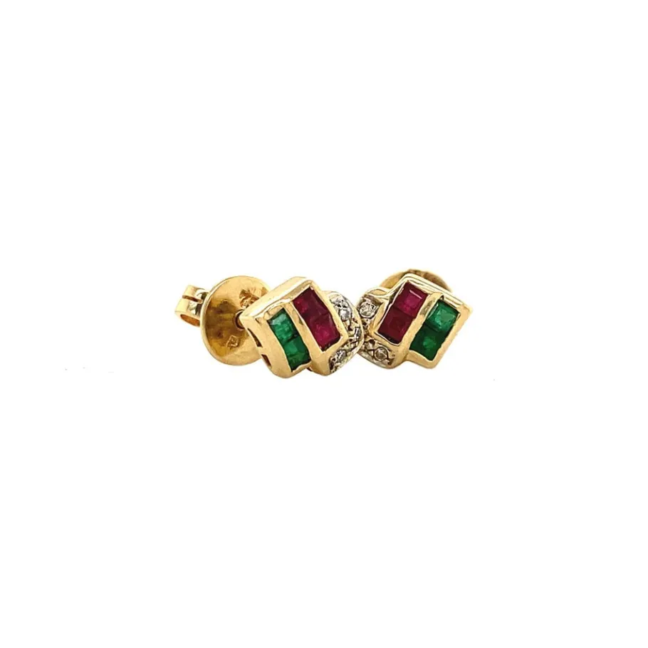 gold_ear_studs_with_diamo_2-2.webp Gold ear studs with diamond, emerald and ruby 18 krt>Vintage Jewellery New
