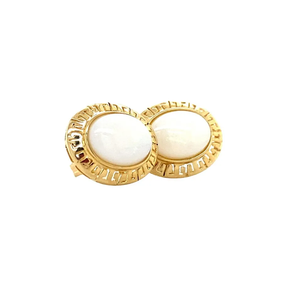 Gold ear studs with opal 14 krt>Vintage Jewellery Fashion