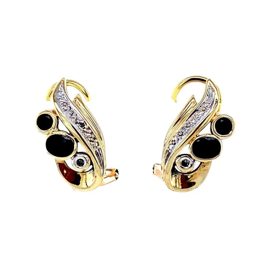 Gold ear studs with sapphire and diamond 14 krt>Vintage Jewellery Sale