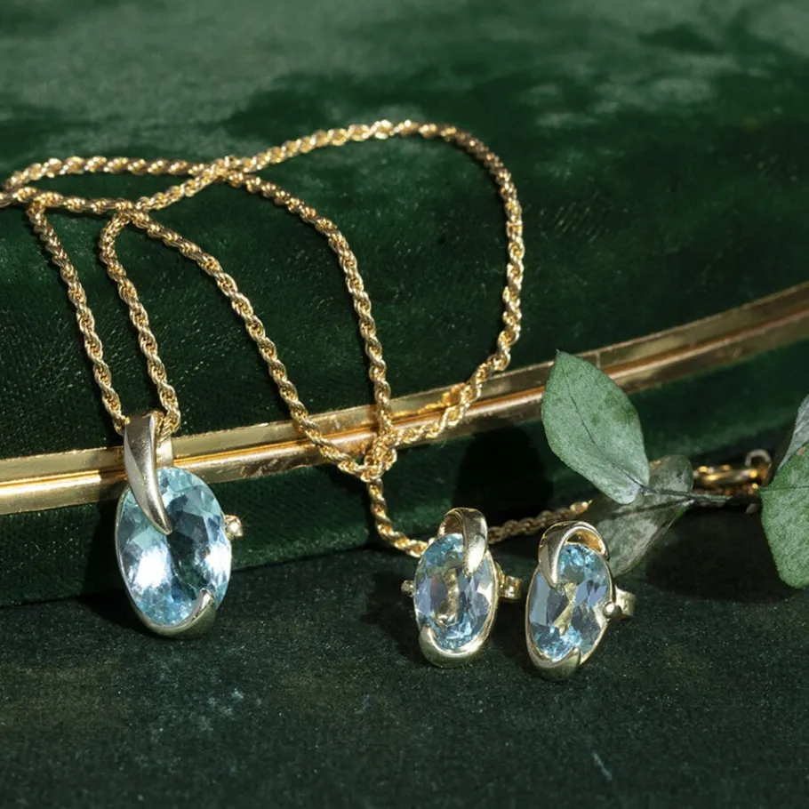 Gold ear studs with spinel 14 krt>Vintage Jewellery Discount