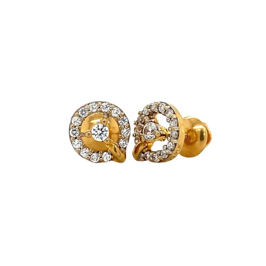 Gold ear studs with zirconia 22 krt>Vintage Jewellery Outlet