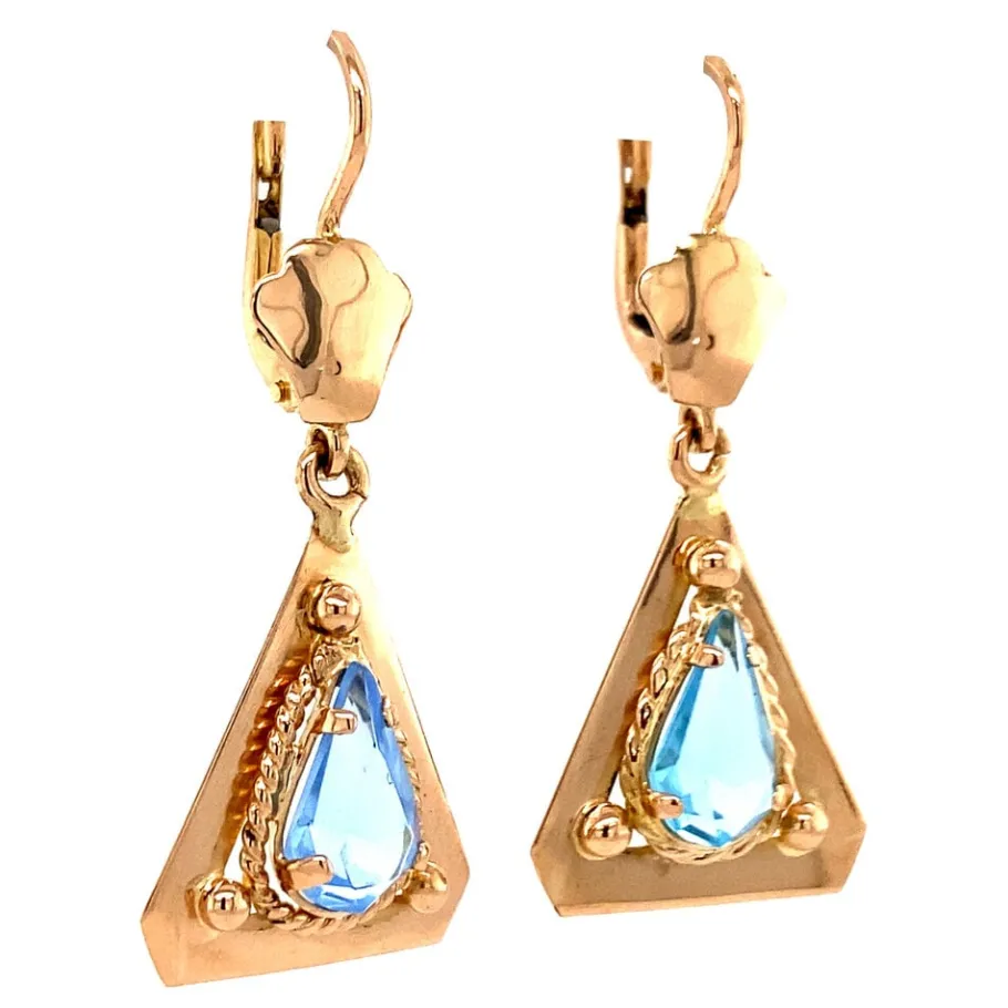 gold_earrings_with_blue_c_2.webp Gold earrings with blue colour stone 18 krt>Vintage Jewellery Online