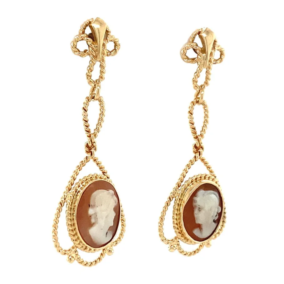 gold_earrings_with_cameo__2.webp Gold earrings with cameo 14 krt>Vintage Jewellery Outlet