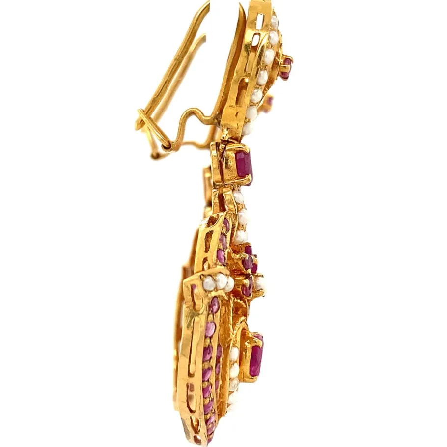 gold_earrings_with_ruby_a_3.webp Gold earrings with ruby and pearl 20 krt>Vintage Jewellery Fashion