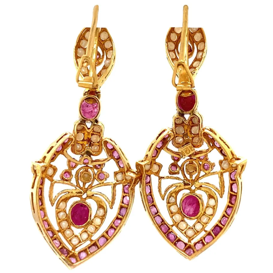 gold_earrings_with_ruby_a_4.webp Gold earrings with ruby and pearl 20 krt>Vintage Jewellery Fashion