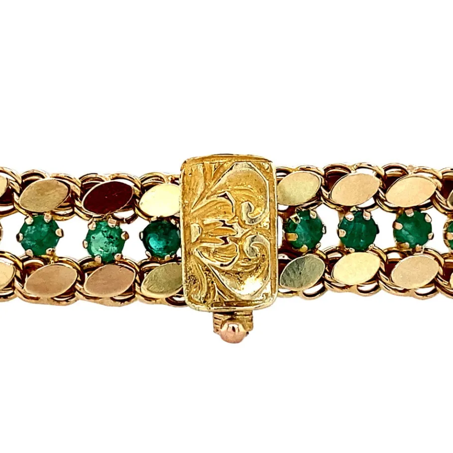 gold_fantasy_bracelet_wit_4.webp Gold fantasy bracelet with emerald 14 krt>Vintage Jewellery Outlet
