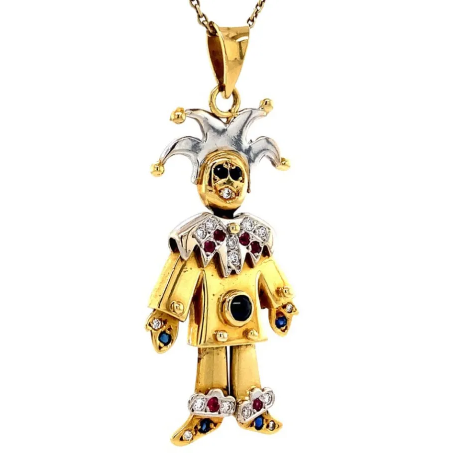 gold_joker_pendant_with_r_2.webp Gold joker pendant with ruby, sapphire and diamond 18 krt>Vintage Jewellery Hot