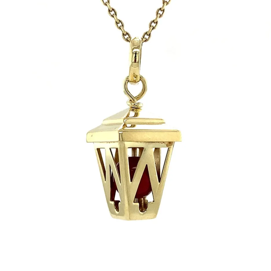 gold_lantern_pendant_with_4.webp Gold lantern pendant with blood coral 14 krt>Vintage Jewellery Sale
