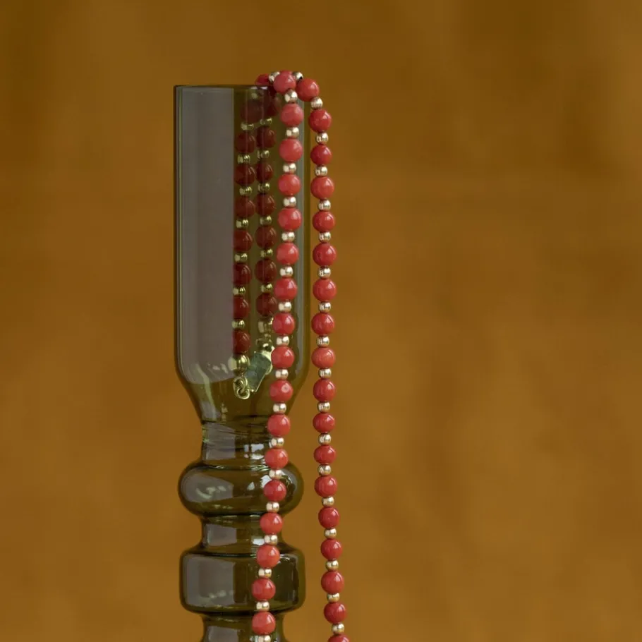 Gold necklace with blood coral 14 krt>Vintage Jewellery Hot
