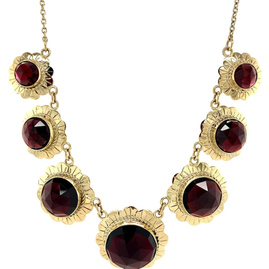 Gold necklace with garnet 14 krt>Vintage Jewellery Best