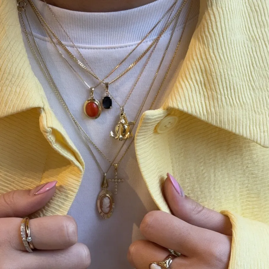 Gold pendant faith, hope and love 14 krt>Vintage Jewellery Discount