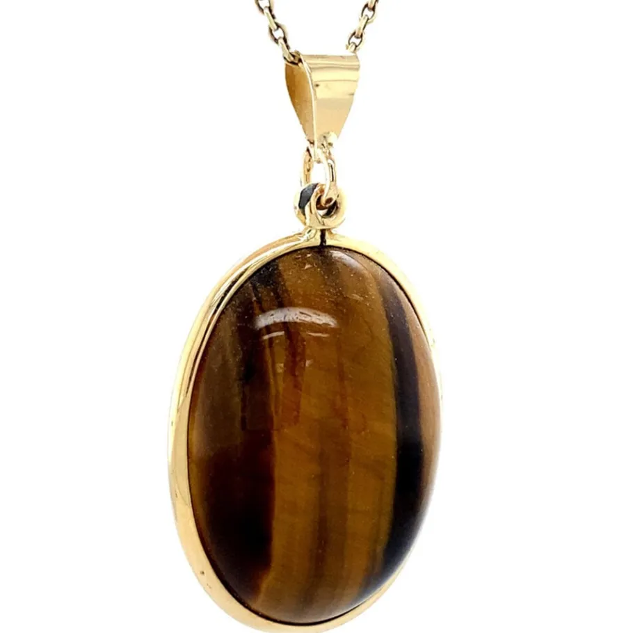 gold_pendant_tiger_eye__k_2.webp Gold pendant tiger eye 14 krt>Vintage Jewellery Outlet
